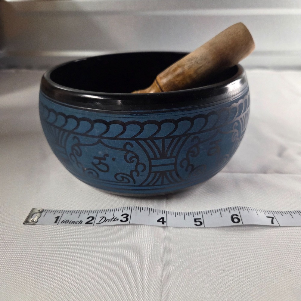 Tibetan Singing Bowl 6" Blue Buddha Meditation Sound Healing Bowl w/ Mallet, NIB
